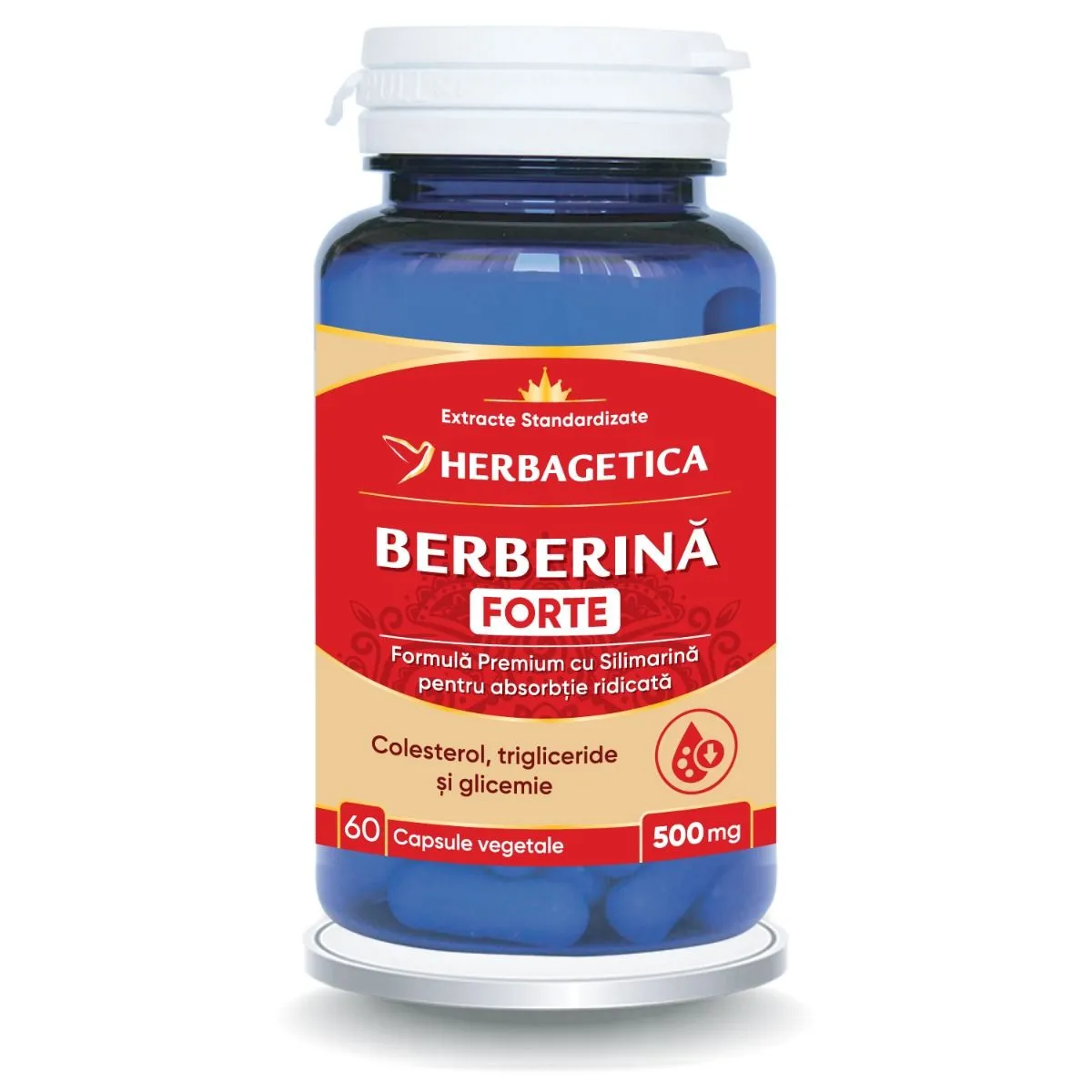 Glicemie & metabolism - Berberina Forte, 60 capsule – 500 mg Berberină HCl 97% pentru Metabolism, Echilibru Glicemic și Sănătatea Ficatului