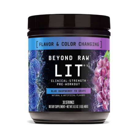 Afectiuni Frecvente - Beyond Raw Lit V2 Pre-workout With Blue Raspberry To Grape Flavor, Pre-workout Cu Aroma De Zmeura Albastra Si Strugure, 468 G