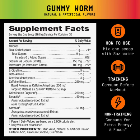 Beyond Raw Lit V2 Pre-workout With Gummy Worm Flavor, Pre-workout Cu Aroma De Jeleuri, 504 G [8]