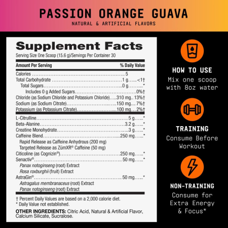 Beyond Raw Lit V2 Pre-workout With Passion Orange Guava Flavor, Pre-workout Cu Aroma De Passion Orange Guava, 468 G [8]