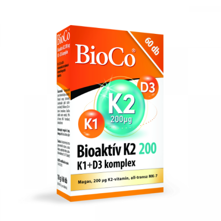 Suplimente alimentare - BioCo K2 bioactiv 200  µg + Complex K1+ D3 (  contribuie la mentinerea sanatatii oaselor si la coagularea normala a sangelui)   60 CPM