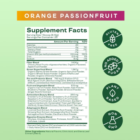 Bloom Greens & Superfoods, Amestec De Super-alimente Verzi Cu Aroma De Fructul Pasiunii Si Portocala, 141 G [3]
