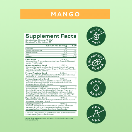 Bloom Greens & Superfoods - Mango, Amestec de Super-Alimente Verzi cu Aroma de Mango, 141 g [2]
