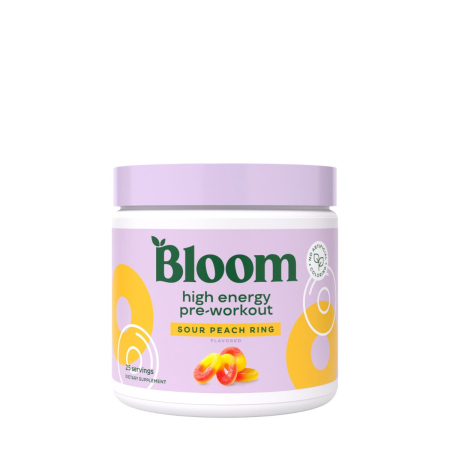Suplimente alimentare - Bloom High Energy Pre-workout - Sour Peach Ring, Pre Workout Cu Aroma De Jeleuri Cu Piersica Acrisoara, 197.5 G