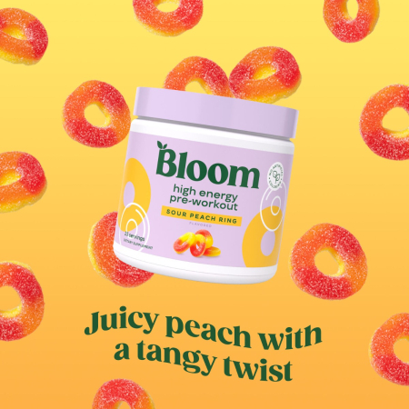 Bloom High Energy Pre-workout - Sour Peach Ring, Pre Workout Cu Aroma De Jeleuri Cu Piersica Acrisoara, 197.5 G [1]
