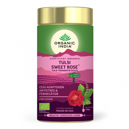 Cautare dupa forma farmaceutica - Ceai Tulsi (Busuioc Sfant) Trandafir Dulce | Antistres & Fermecator, cutie 100g