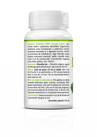 Chlorella BIO 450 mg ( natural pentru sustinerea sistemului cardiovascular, digestiv, nervos si imunitatii.) *60 cps [2]