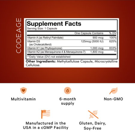 Codage Adk Vitamin Supplement, Formula Pentru O Piele Sanatoasa, Oase Puternice Si Sistem Imunitar Active, 180 Cps [4]