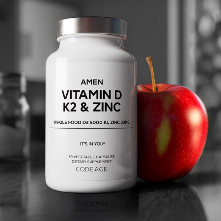 Codeage Amen Vitamin D - K2 & Zinc - Vitamin D3, Formula Pentru Imunitate, Oase Puternice Si Protectie Cardiovasculara, 60 Cps [9]