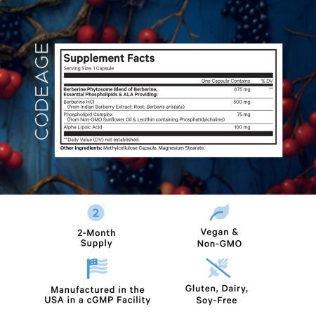 Codeage Berberine Phytosome,formula Pentru Echilibru Glicemic Si Sustinerea Metabolismului Cu Berberina, 60 Cps [7]