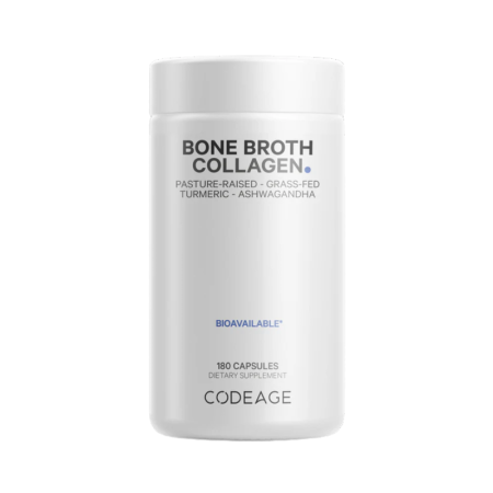 Afectiuni Frecvente - Codeage Bone Broth Collagen Peptides, Peptide Din Colagen De Tipul I, Ii & Iii Din Fiertura De Oase Cu Turmeric Si Ashwagandha, 180 Cps