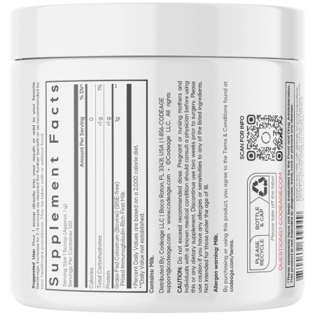 Codeage Bovine Colostrum Powder Unflavored Immunoglobulin Rich, Colostru Bovin Cu Imunoglobuline Pentru Imunitate Si Digestie Fara Aroma, 120g [2]