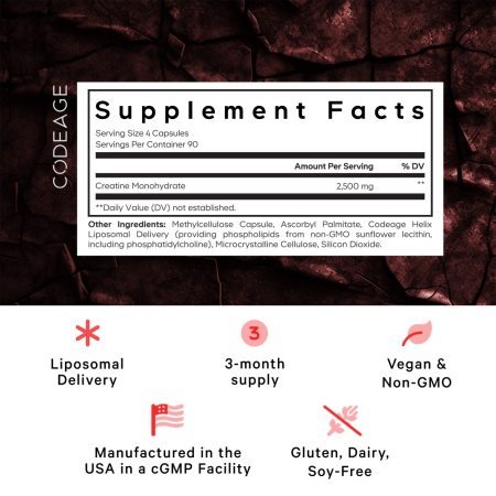Codeage Liposomal Creatine Monohydrate, Creatina Monohidrata Lipozomala, 360 Cps [9]