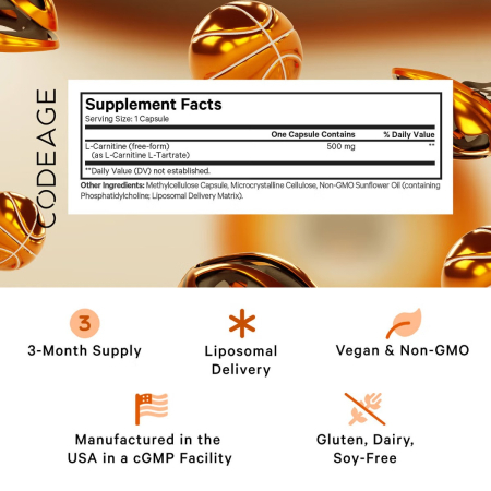 Codeage Liposomal L-carnitine+ , L-carnitina Lipozomala Pentru Energie Celulara Si Suport Metabolic, 90 Cps [4]