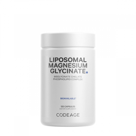 MAGNEZIU - gama completa - Codeage Liposomal Magnesium Glycinate, Magneziu Bisglicinat Lipozomal cu BioPerine® - Formula Avansata pentru Absorbtie Superioara, 120 cps