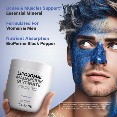 Codeage Liposomal Magnesium Glycinate, Magneziu Bisglicinat Lipozomal cu BioPerine® - Formula Avansata pentru Absorbtie Superioara, 240 cps [5]