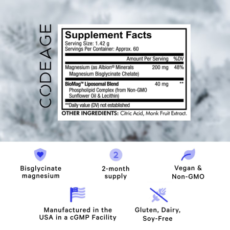 Codeage Liposomal Magnesium Glycinate, Magneziu Bisglicinat Lipozomal - Formula Avansata Pentru Absorbtie Superioara, 85.20 G [1]