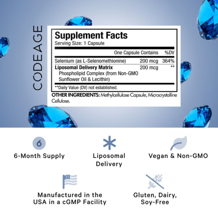 Codeage Liposomal Selenium+ Selenomethionine Phospholipid Complex, Seleniu Lipozomal Complex Cu Fosfolipide Din Selenomentionina, 180 Cps [6]