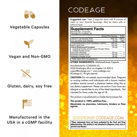 Codeage Liposomal Vitamin C, Vitamina C Liposomala - Formula Avansata Pentru Absorbtie Superioara, 180 Cps [3]