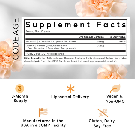 Codeage Liposomal Vitamin E, Vitamina E Liposomala, 90 Cps [9]