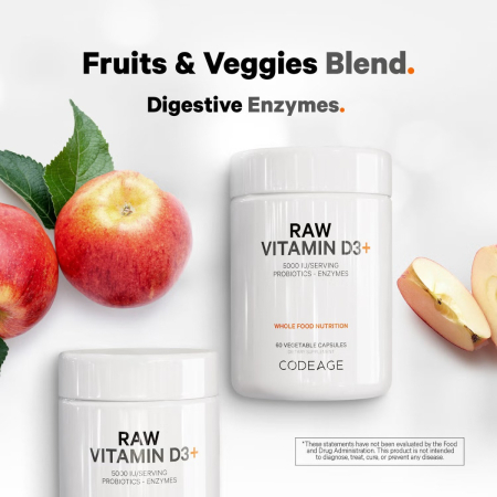 Codeage Raw Vitamin D3, Vitamina D3 (5000 Iu) Naturala Din Saccharomyces Cerevisiae, 60 Cps [6]