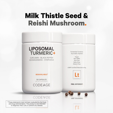 Codeage  Turmeric Lipozomal Fermentat + Piper Negru,  Curcumin Si Ghimbir, 90 Cps [7]