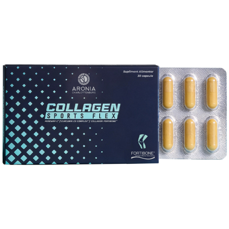 Capsule/comprimate/siropuri - Collagen Sports Flex — 30 capsule pentru sănătatea articulațiilor, oaselor și mușchiilor, cu Fortibone® Collagen, Curcumin C3 Complex® și Vitamina C Pureway-C®