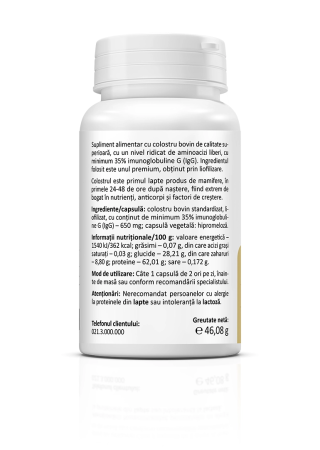 Colostru 650 mg – 60 capsule | Imunitate puternică, regenerare și protecție intestinală [1]