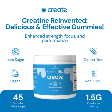 Create Wellness Creatine Monohydrate Gummies, Creatina Monohidrata Cu Aroma De Blue Raspberry, 45 Jeleuri [3]