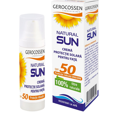 Cosmetice - Cremă pentru față cu protecție solară SPF 50 Natural Sun, 30 ml, Gerocossen - protecție minerală UVA/UVB și hidratare