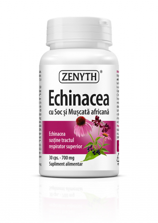 Cautare dupa forma farmaceutica - Echinacea cu Soc si Muscata africana ( pentru infectii respiratorii, calmarea gatului, faringelui si corzilor vocale) * 30 cps