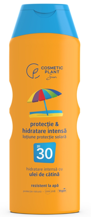 Cosmetice - Emulsie de plajă rezistentă la apă cu ulei de cătină SPF 30, 200 ml, Cosmetic Plant - protecție UVA/UVB și bronz uniform