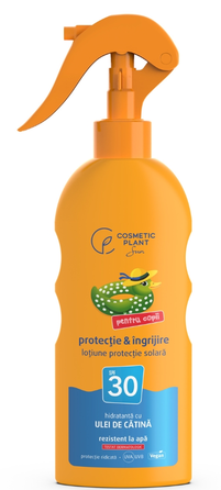 Cosmetice - Emulsie de plajă rezistentă la apă pentru copii cu ulei de cătină SPF 30, 200 ml, Cosmetic Plant - protecție UVA/UVB și hidratare