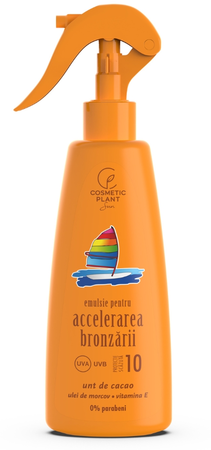 Cosmetice - Emulsie pentru accelerarea bronzării SPF 10 cu unt de cacao, ulei de morcov și vitamina E, 200 ml, Cosmetic Plant