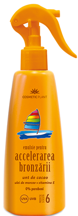 Cosmetice - Emulsie pentru accelerarea bronzării SPF 6 cu unt de cacao, ulei de morcov și vitamina E, 200 ml, Cosmetic Plant