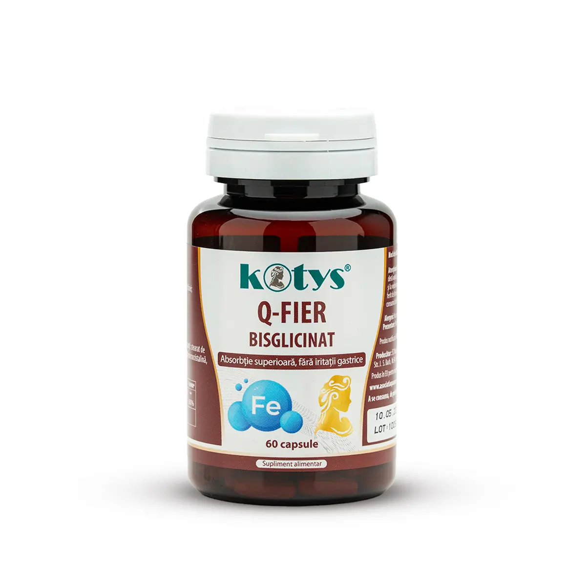 Capsule/comprimate/siropuri - Fier Bisglicinat 36 mg, 60 capsule , care este ideal în dietele pentru anemie si susține producția de globule rosii, Kotys