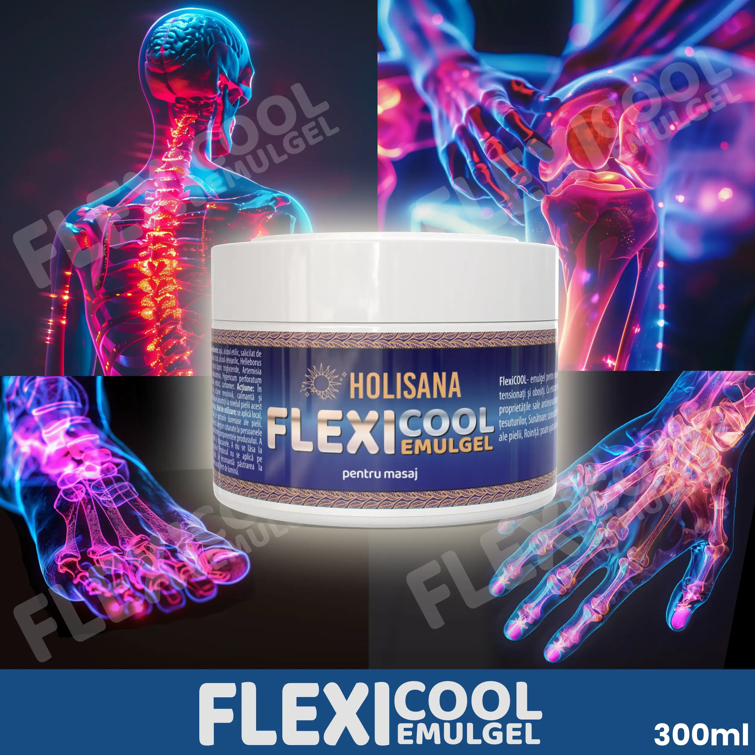 Suplimente alimentare - FlexiCool - Emulgel   300 ml ( dureri musculare in efort fizic intens ,Luxatii, entorse,hernie de disc)