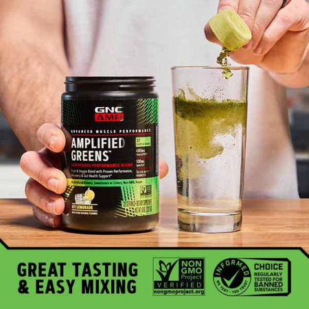 Gnc Amp Amplified Greens Superfoods Performance Blend, Ameste De Super Alimente Verzi Cu Aroma De Limonada Racoritoare, 282.6 G [6]