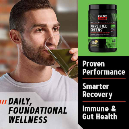 Gnc Amp Amplified Greens Superfoods Performance Blend, Ameste De Super Alimente Verzi Cu Aroma De Limonada Racoritoare, 282.6 G [3]