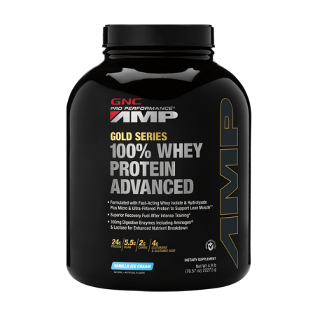 Suplimente alimentare - Gnc Amp Gold Series 100% Whey Protein Advanced, Proteina Din Zer, Cu Aroma De  Vanilie, 2227.5 G 