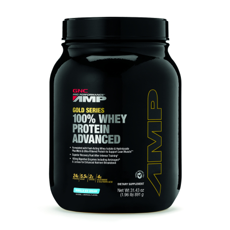 Suplimente alimentare - Gnc Amp Gold Series 100% Whey Protein Advanced, Proteina Din Zer, Cu Aroma De Vanilie, 891 G