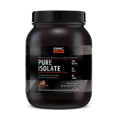 Suplimente alimentare - Gnc Amp Pure Isolate, Proteina Izolata Din Zer, Cu Aroma De Ciocolata Si Unt De Arahide, 896 G