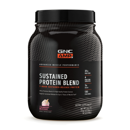 Suplimente alimentare - Gnc Amp Sustained Protein Blend, Amestec Proteic Cu Aroma De Milkshake De Capsuni, 896 G