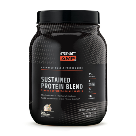 Suplimente alimentare - Gnc Amp Sustained Protein Blend, Amestec Proteic, Cu Aroma De Milkshake De Vanilie, 924 G