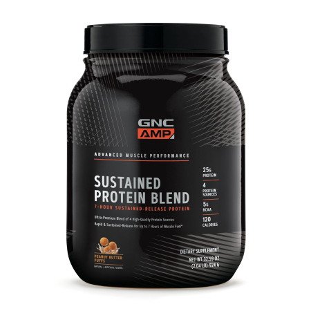 Suplimente alimentare - Gnc Amp Sustained Protein Blend Amestec Proteic Cu Aroma De Pufuleti Cu Unt De Arahide, 924 G