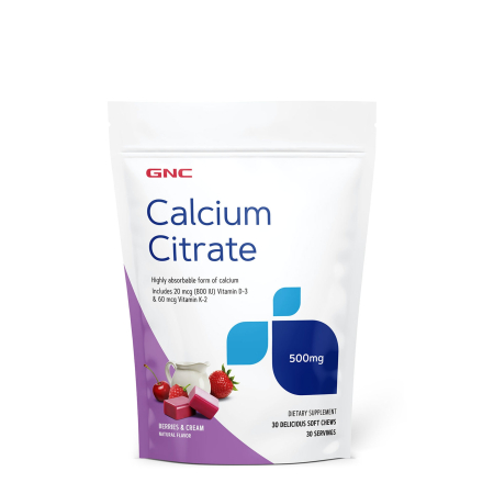 Suplimente alimentare - Gnc Calciu Citrat Caramele Cu Aroma Naturala De Fructe De Padure Si Frisca, 30 Caramele