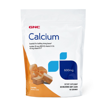 Suplimente alimentare - Gnc Calcium Soft Chews 600 Mg, Calciu Caramele, Cu Aroma Naturala De Caramel, 60 Caramele
