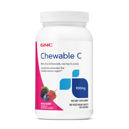 Afectiuni Frecvente - Gnc Chewable C 100 Mg, Vitamina C Masticabila Pentru Copii, Cu Bioflavonoide, Acerola Si Pudra De Macese,180 Tb
