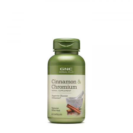 Capsule/comprimate/siropuri - Gnc Herbal Plus Cinnamon & Chromium, Extract Standardizat De Scortisoara Si Crom, 60 Cps