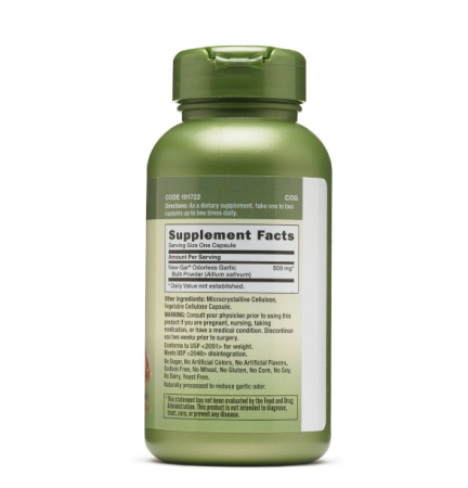 Gnc Herbal Plus Odorless Garlic, Usturoi Inodor, 500 Mg, 100 Cps [1]